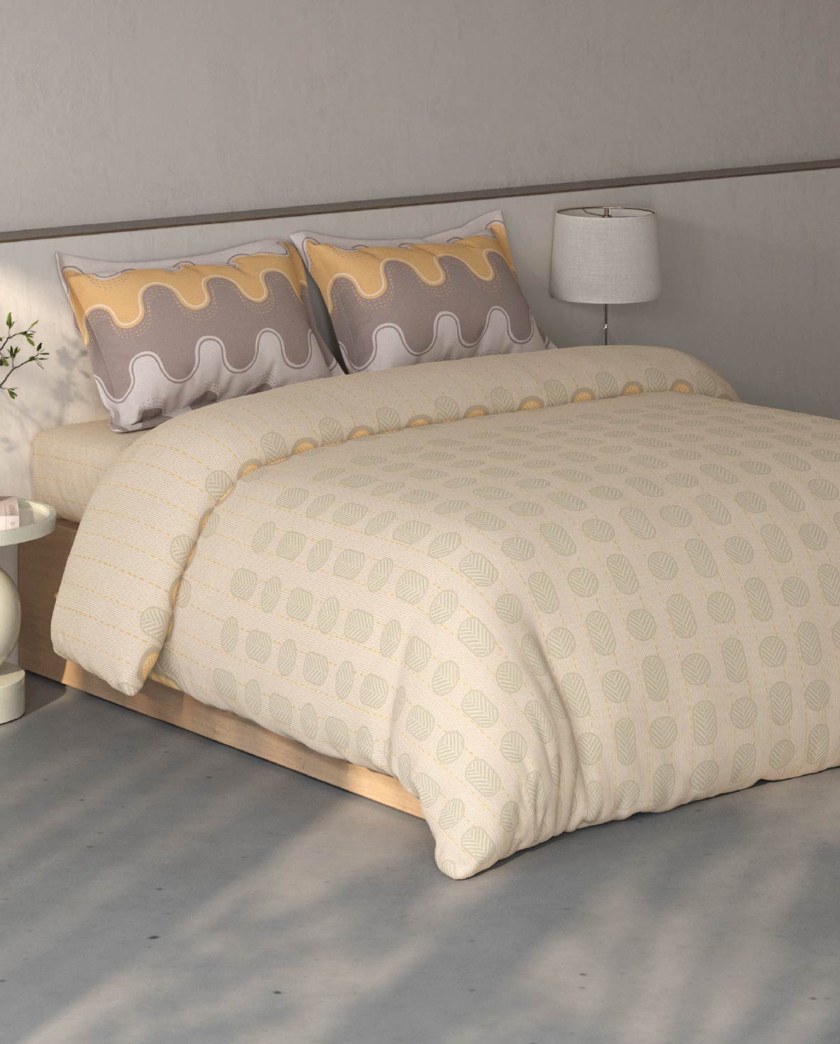 Spaces Fiora Beige Geometric 100% Cotton Double Bedsheet with 2 Pillow Covers - 90 x 108 Inches