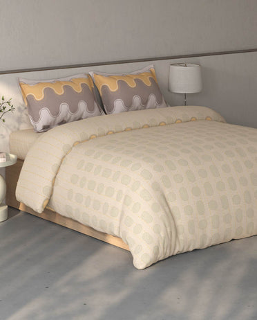 Spaces Fiora Beige Geometric 100% Cotton Double Bedsheet with 2 Pillow Covers - 90 x 108 Inches