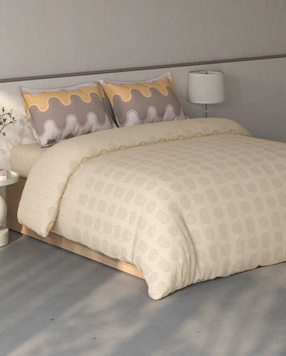 Spaces Fiora Beige Geometric 100% Cotton Double Bedsheet with 2 Pillow Covers - 90 x 108 Inches