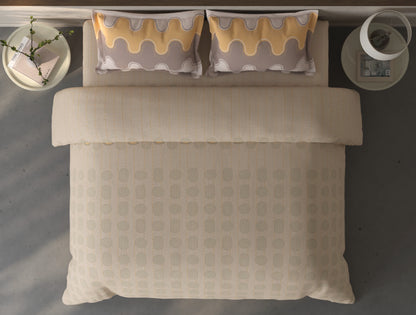 Spaces Fiora Beige Geometric 100% Cotton Double Bedsheet with 2 Pillow Covers - 90 x 108 Inches