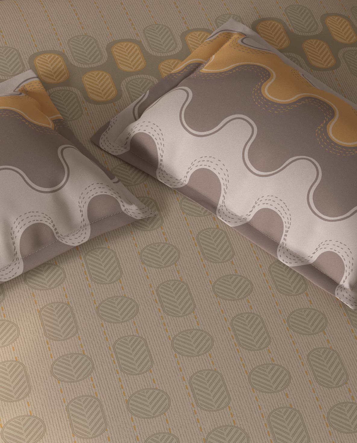 Spaces Fiora Beige Geometric 100% Cotton Double Bedsheet with 2 Pillow Covers - 90 x 108 Inches