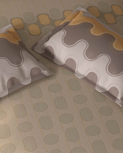 Spaces Fiora Beige Geometric 100% Cotton Double Bedsheet with 2 Pillow Covers - 90 x 108 Inches
