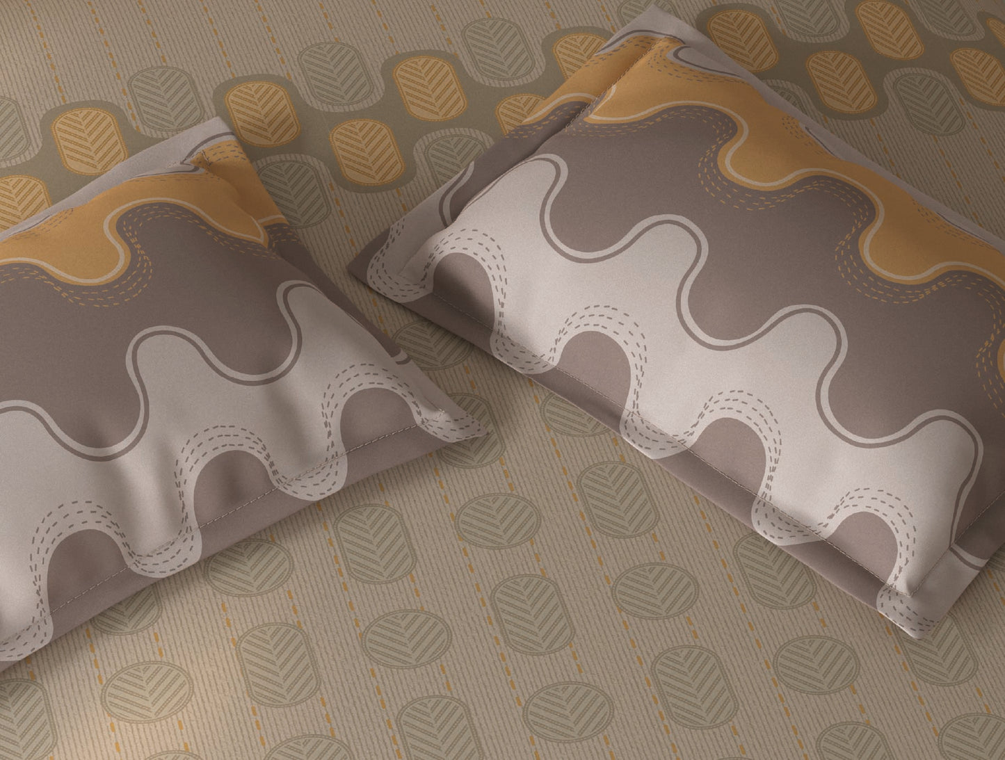 Spaces Fiora Beige Geometric 100% Cotton Double Bedsheet with 2 Pillow Covers - 90 x 108 Inches