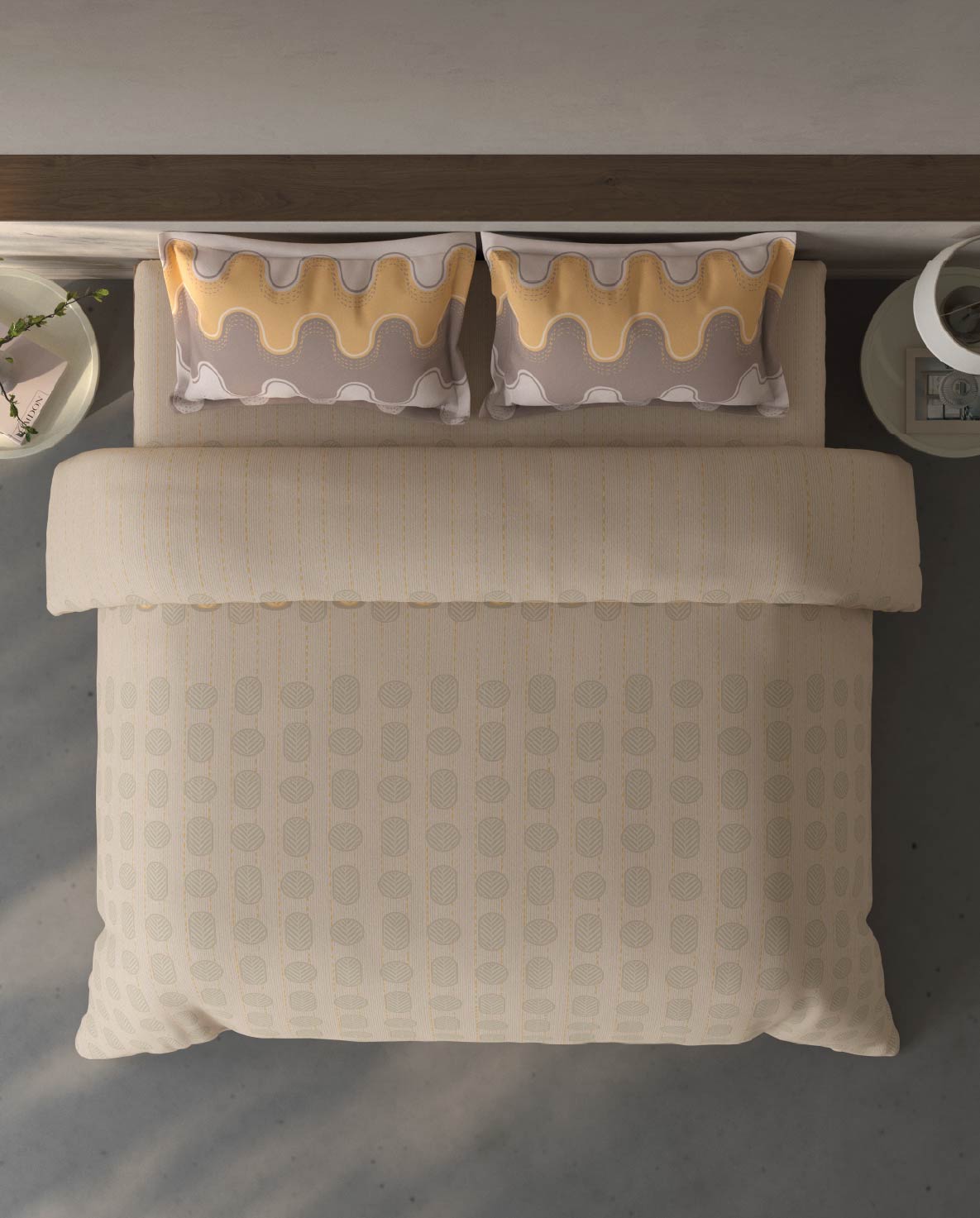 Spaces Fiora Beige Geometric 100% Cotton Double Bedsheet with 2 Pillow Covers - 90 x 108 Inches
