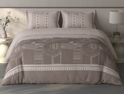 Spaces Fiora Light Taupe Geometric 100% Cotton Double Bedsheet with 2 Pillow Covers - 90 x 108 Inches