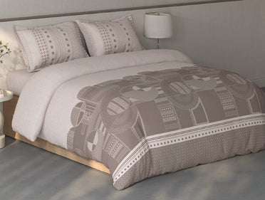 Spaces Fiora Light Taupe Geometric 100% Cotton Double Bedsheet with 2 Pillow Covers - 90 x 108 Inches
