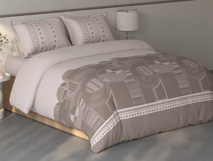Spaces Fiora Light Taupe Geometric 100% Cotton Double Bedsheet with 2 Pillow Covers - 90 x 108 Inches