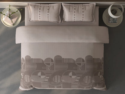 Spaces Fiora Light Taupe Geometric 100% Cotton Double Bedsheet with 2 Pillow Covers - 90 x 108 Inches