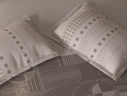 Spaces Fiora Light Taupe Geometric 100% Cotton Double Bedsheet with 2 Pillow Covers - 90 x 108 Inches