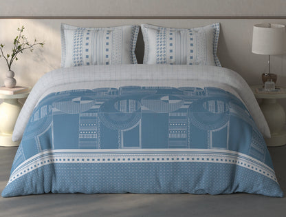 Spaces Fiora Light Grey Geometric 100% Cotton Double Bedsheet with 2 Pillow Covers - 90 x 108 Inches