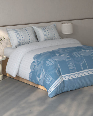 Spaces Fiora White Onyx Geometric 100% Cotton Double Bedsheet with 2 Pillow Covers - 90 x 108 Inches