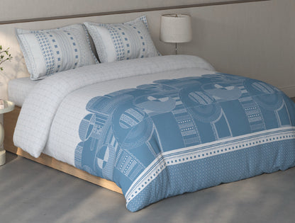 Spaces Fiora Light Grey Geometric 100% Cotton Double Bedsheet with 2 Pillow Covers - 90 x 108 Inches