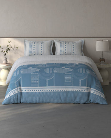 Spaces Fiora White Onyx Geometric 100% Cotton Double Bedsheet with 2 Pillow Covers - 90 x 108 Inches