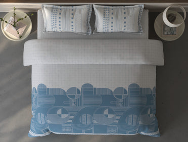 Spaces Fiora White Onyx Geometric 100% Cotton Double Bedsheet with 2 Pillow Covers - 90 x 108 Inches
