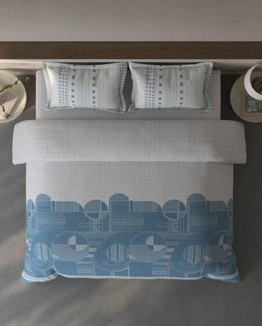 Spaces Fiora White Onyx Geometric 100% Cotton Double Bedsheet with 2 Pillow Covers - 90 x 108 Inches