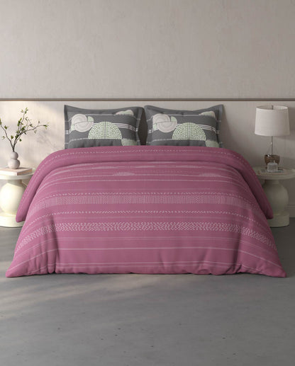 Spaces Fiora Dark Blush Geometric 100% Cotton Double Bedsheet with 2 Pillow Covers - 90 x 108 Inches