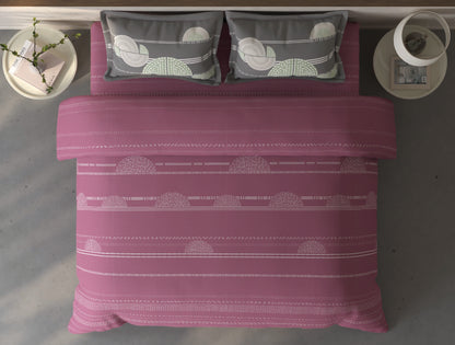 Spaces Fiora Dark Blush Geometric 100% Cotton Double Bedsheet with 2 Pillow Covers - 90 x 108 Inches