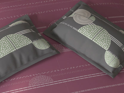 Spaces Fiora Dark Blush Geometric 100% Cotton Double Bedsheet with 2 Pillow Covers - 90 x 108 Inches