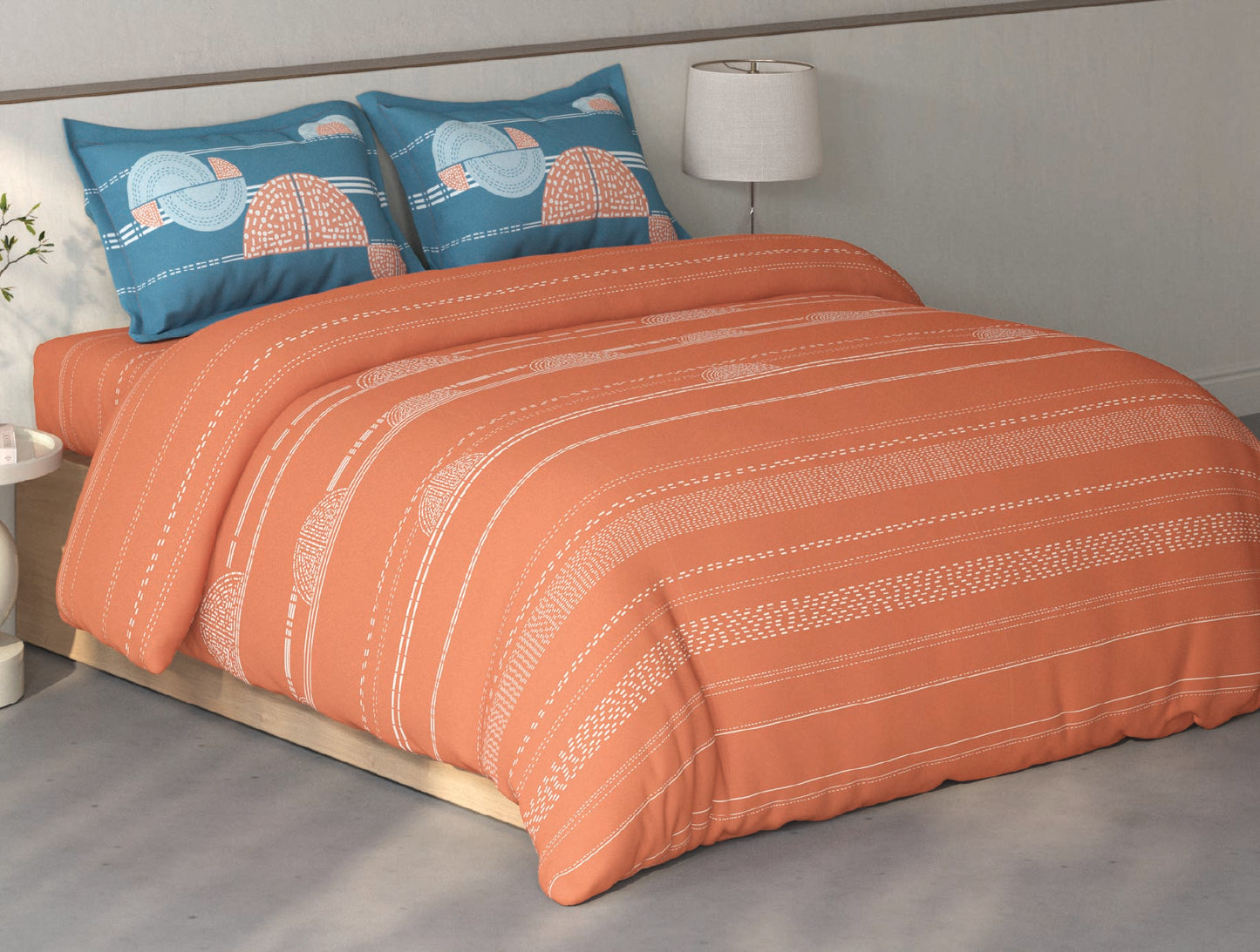 Spaces Fiora Rust Geometric 100% Cotton Double Bedsheet with 2 Pillow Covers - 90 x 108 Inches