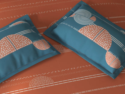 Spaces Fiora Rust Geometric 100% Cotton Double Bedsheet with 2 Pillow Covers - 90 x 108 Inches