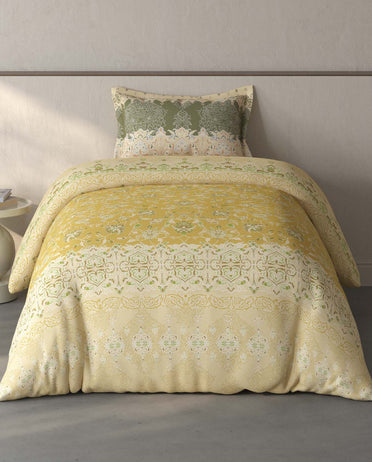 Spaces Fiora Light Yellow Ornate 100% Cotton Single Bedsheet with 1 Pillow Covers - 59 x 89 Inches