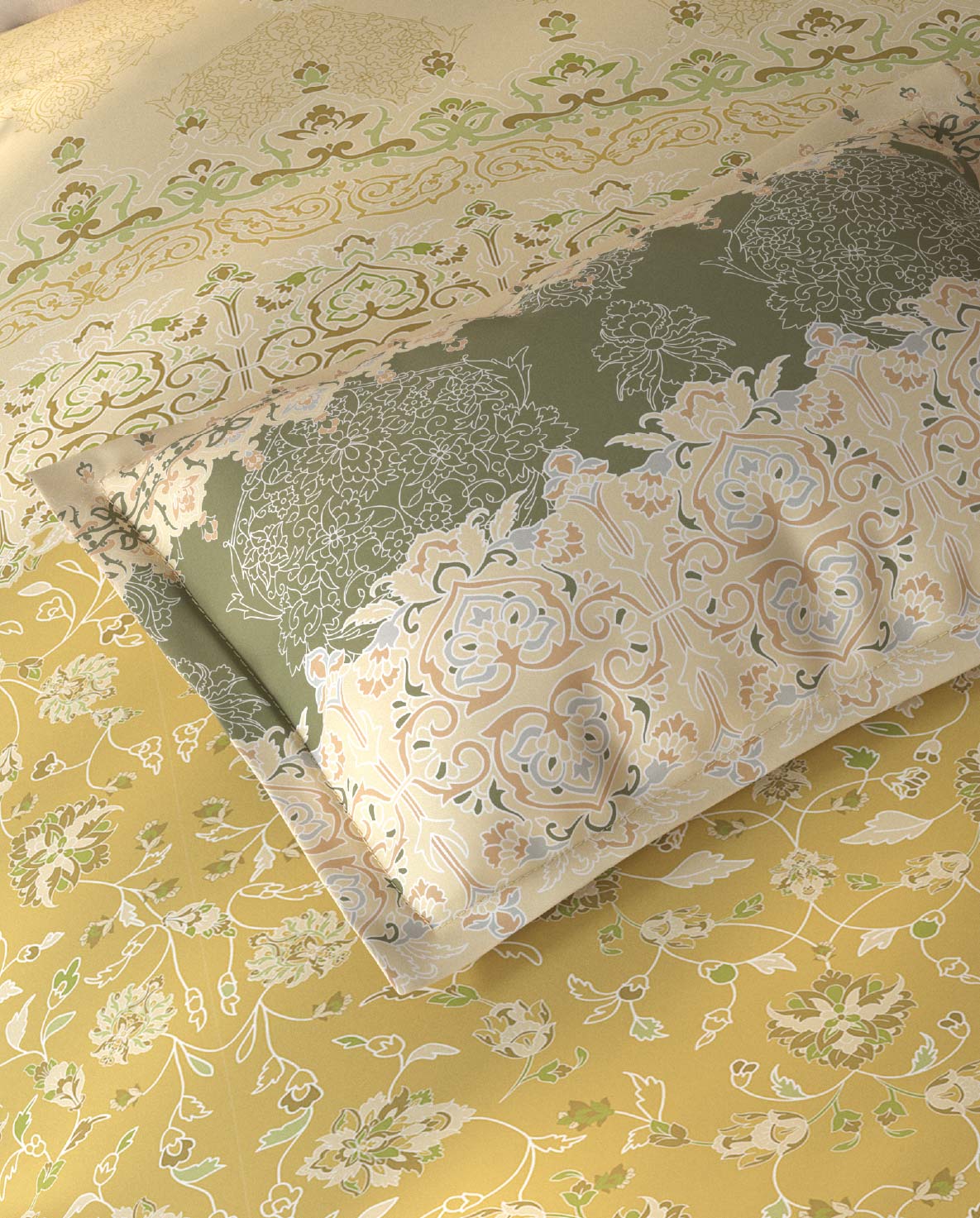 Spaces Fiora Light Yellow Ornate 100% Cotton Single Bedsheet with 1 Pillow Covers - 59 x 89 Inches