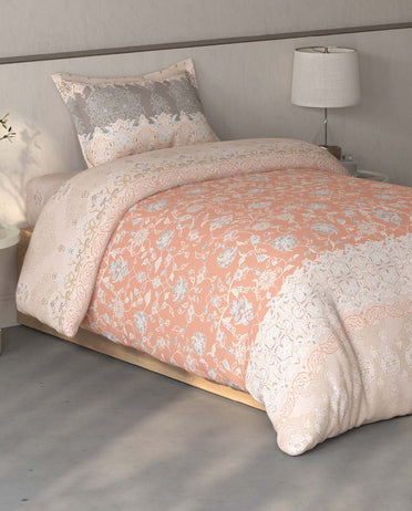 Spaces Fiora Light Blush Ornate 100% Cotton Single Bedsheet with 1 Pillow Covers - 59 x 89 Inches