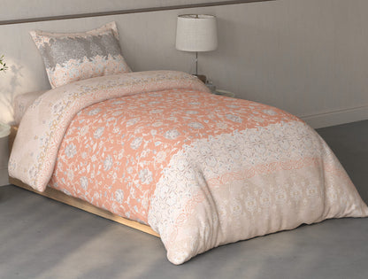 Spaces Fiora Light Blush Ornate 100% Cotton Single Bedsheet with 1 Pillow Covers - 59 x 89 Inches