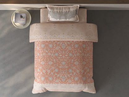 Spaces Fiora Light Blush Ornate 100% Cotton Single Bedsheet with 1 Pillow Covers - 59 x 89 Inches