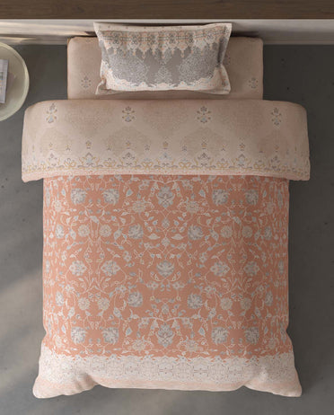 Spaces Fiora Light Blush Ornate 100% Cotton Single Bedsheet with 1 Pillow Covers - 59 x 89 Inches