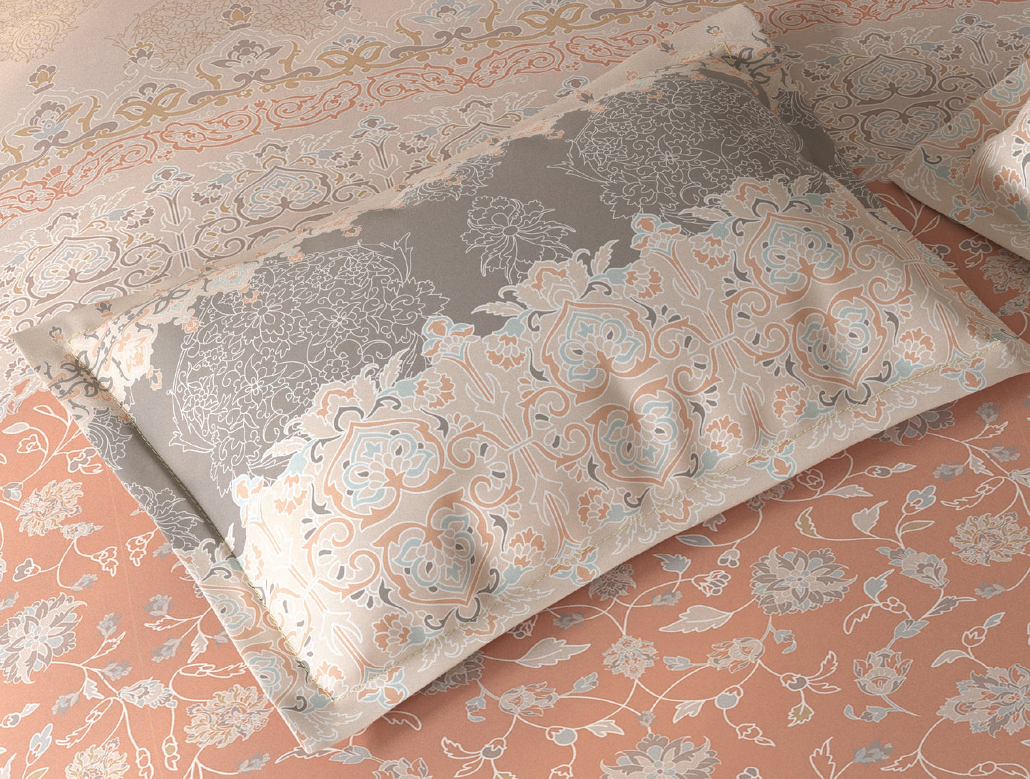 Spaces Fiora Light Blush Ornate 100% Cotton Single Bedsheet with 1 Pillow Covers - 59 x 89 Inches