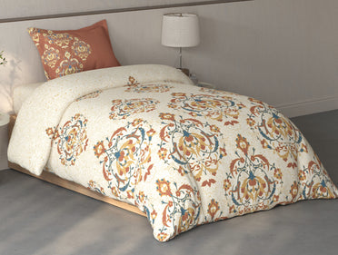 Spaces Fiora Cream Ornate 100% Cotton Single Bedsheet with 1 Pillow Covers - 59 x 89 Inches