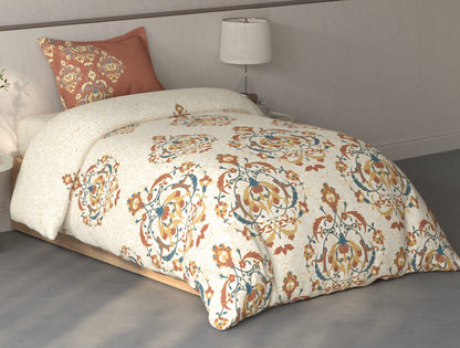 Spaces Fiora Cream Ornate 100% Cotton Single Bedsheet with 1 Pillow Covers - 59 x 89 Inches