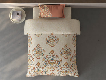 Spaces Fiora Cream Ornate 100% Cotton Single Bedsheet with 1 Pillow Covers - 59 x 89 Inches
