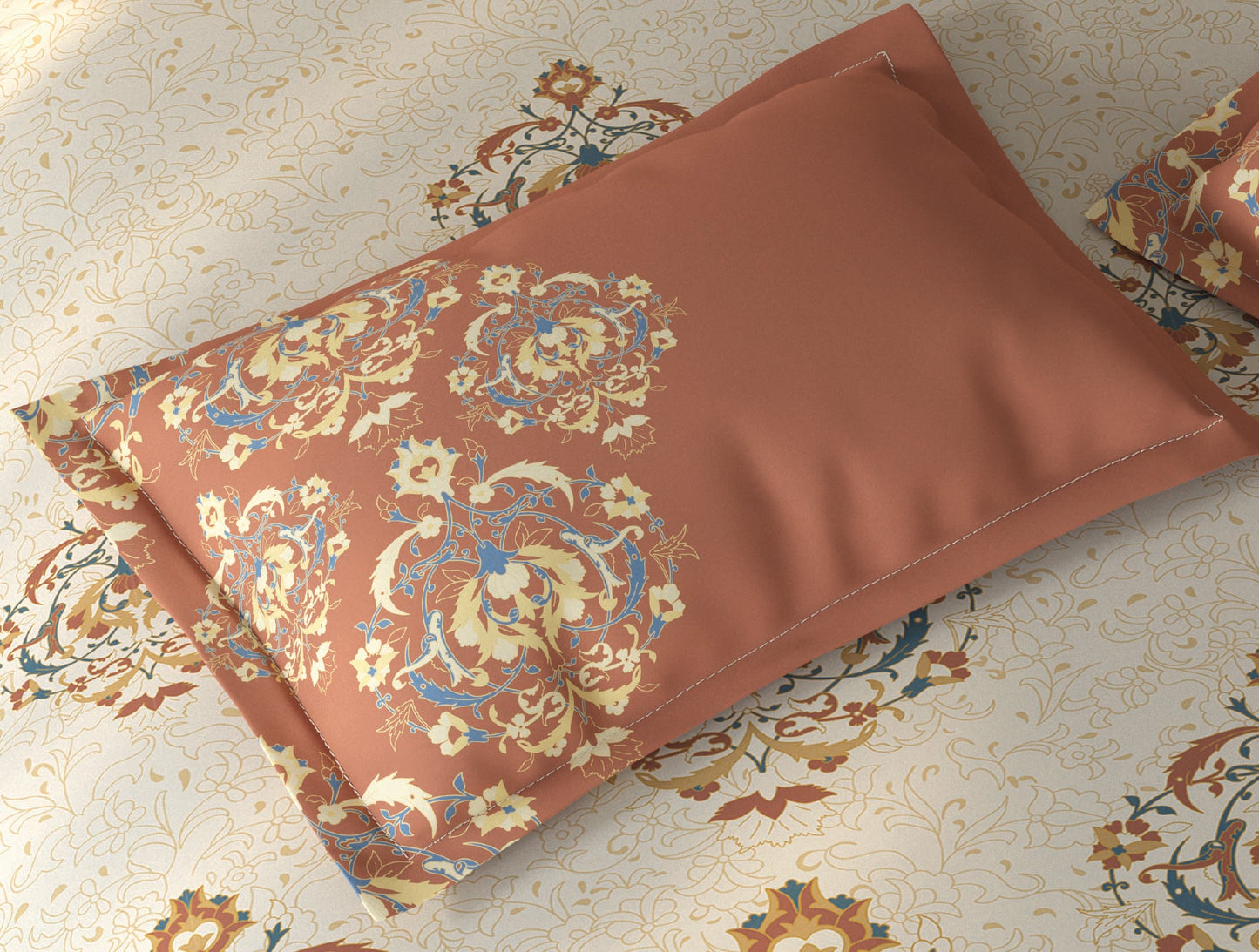 Spaces Fiora Cream Ornate 100% Cotton Single Bedsheet with 1 Pillow Covers - 59 x 89 Inches