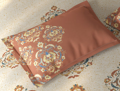 Spaces Fiora Cream Ornate 100% Cotton Single Bedsheet with 1 Pillow Covers - 59 x 89 Inches