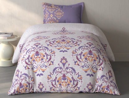 Spaces Fiora Light Violet Ornate 100% Cotton Single Bedsheet with 1 Pillow Covers - 59 x 89 Inches