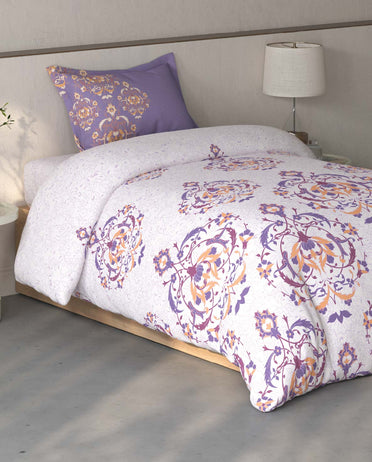 Spaces Fiora Light Violet Ornate 100% Cotton Single Bedsheet with 1 Pillow Covers - 59 x 89 Inches