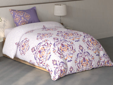 Spaces Fiora Light Violet Ornate 100% Cotton Single Bedsheet with 1 Pillow Covers - 59 x 89 Inches