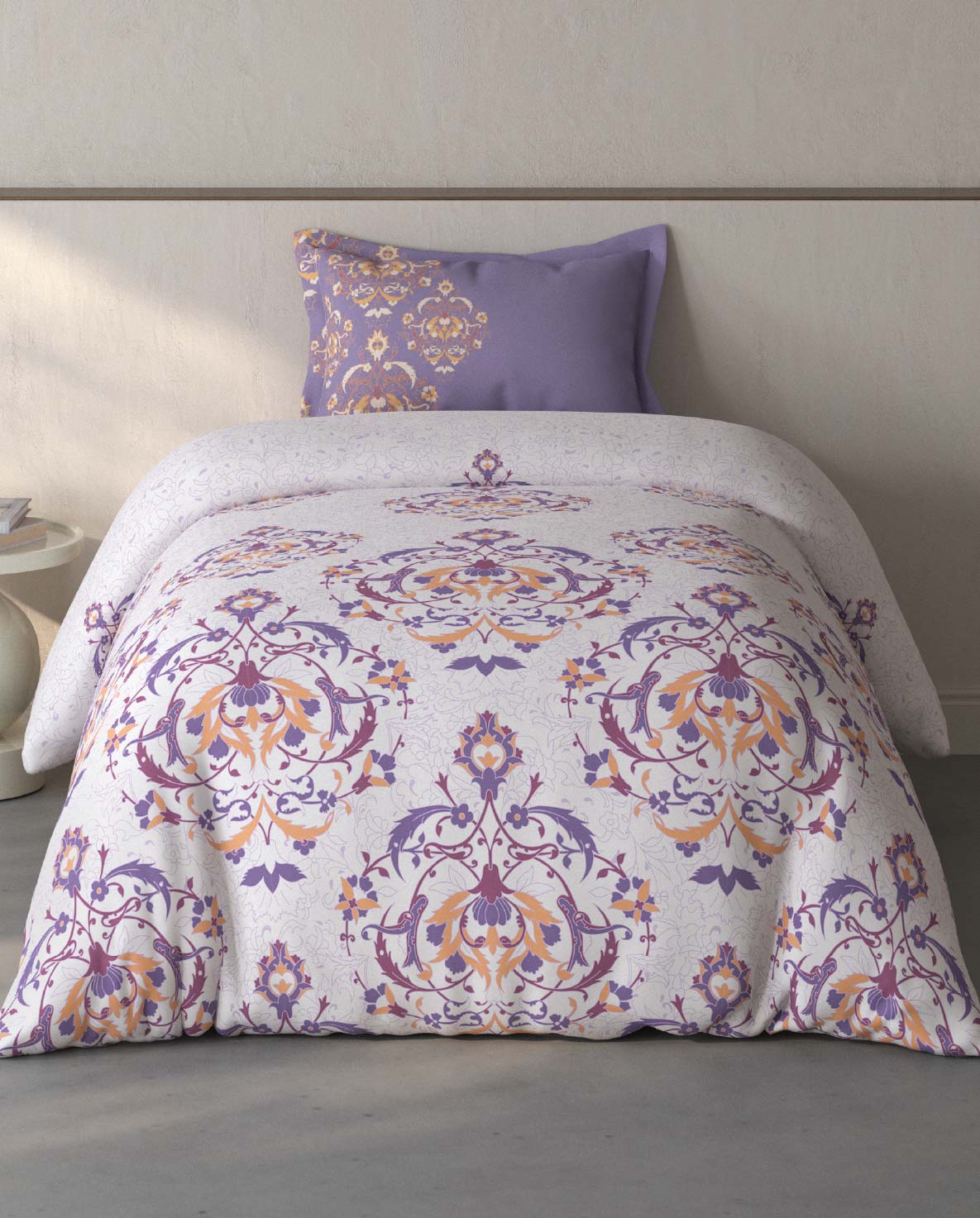 Spaces Fiora Light Violet Ornate 100% Cotton Single Bedsheet with 1 Pillow Covers - 59 x 89 Inches