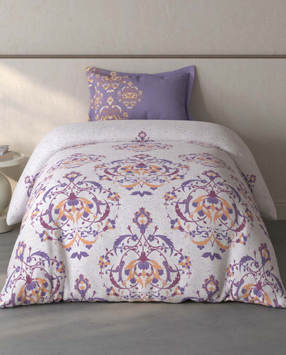 Spaces Fiora Light Violet Ornate 100% Cotton Single Bedsheet with 1 Pillow Covers - 59 x 89 Inches