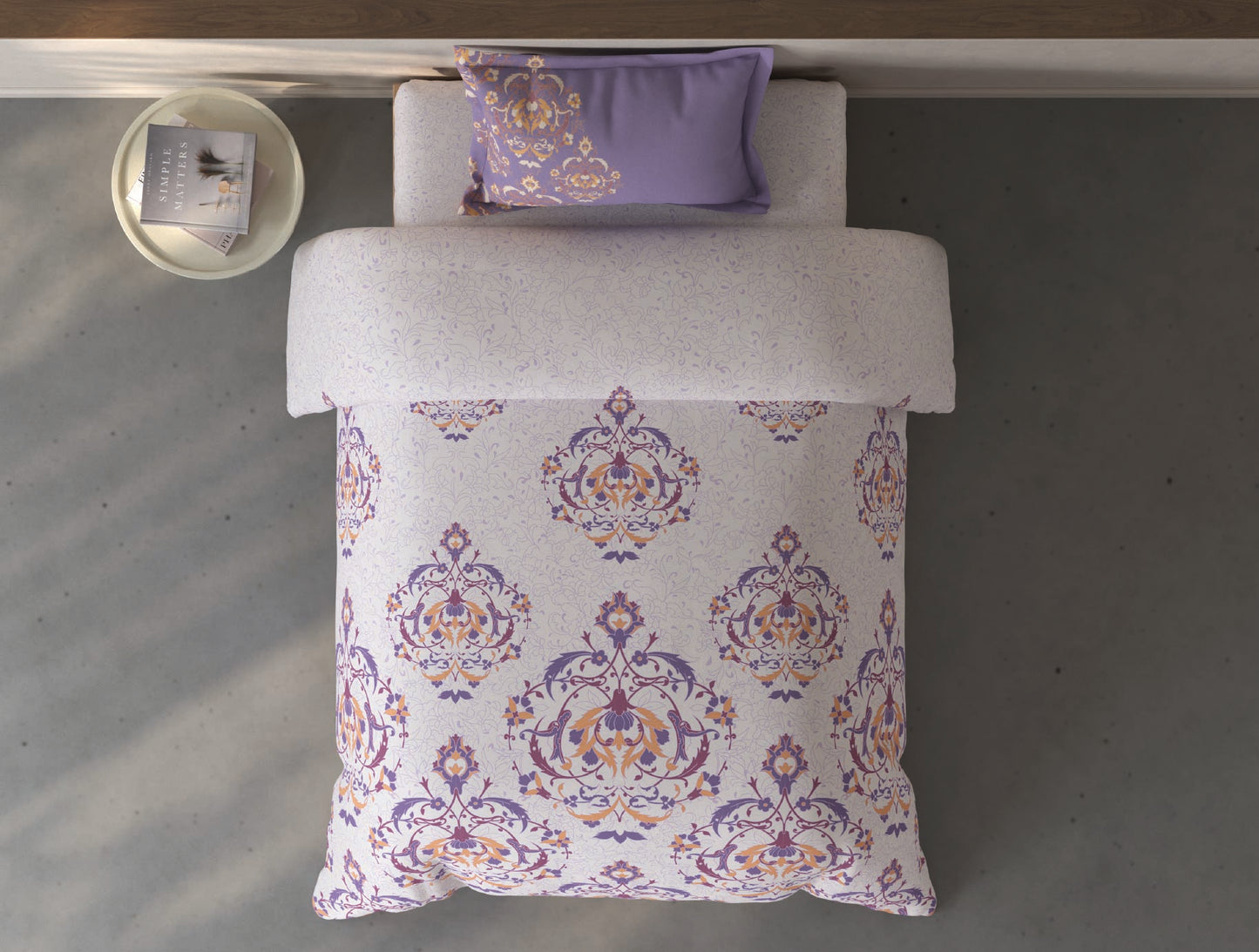 Spaces Fiora Light Violet Ornate 100% Cotton Single Bedsheet with 1 Pillow Covers - 59 x 89 Inches