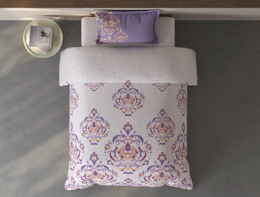 Spaces Fiora Light Violet Ornate 100% Cotton Single Bedsheet with 1 Pillow Covers - 59 x 89 Inches