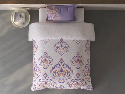 Spaces Fiora Light Violet Ornate 100% Cotton Single Bedsheet with 1 Pillow Covers - 59 x 89 Inches