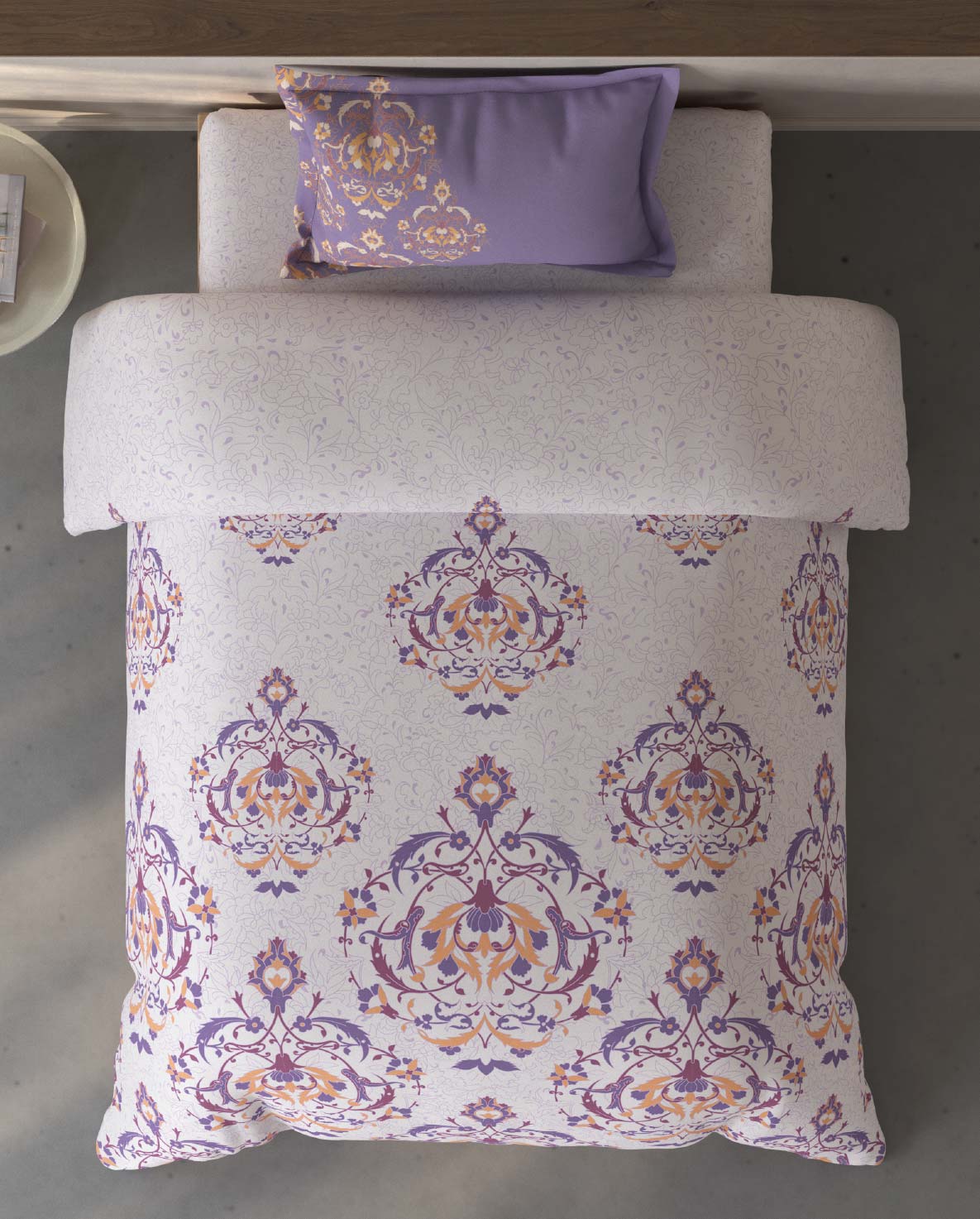 Spaces Fiora Light Violet Ornate 100% Cotton Single Bedsheet with 1 Pillow Covers - 59 x 89 Inches