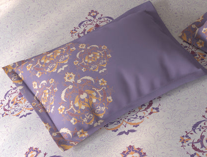 Spaces Fiora Light Violet Ornate 100% Cotton Single Bedsheet with 1 Pillow Covers - 59 x 89 Inches