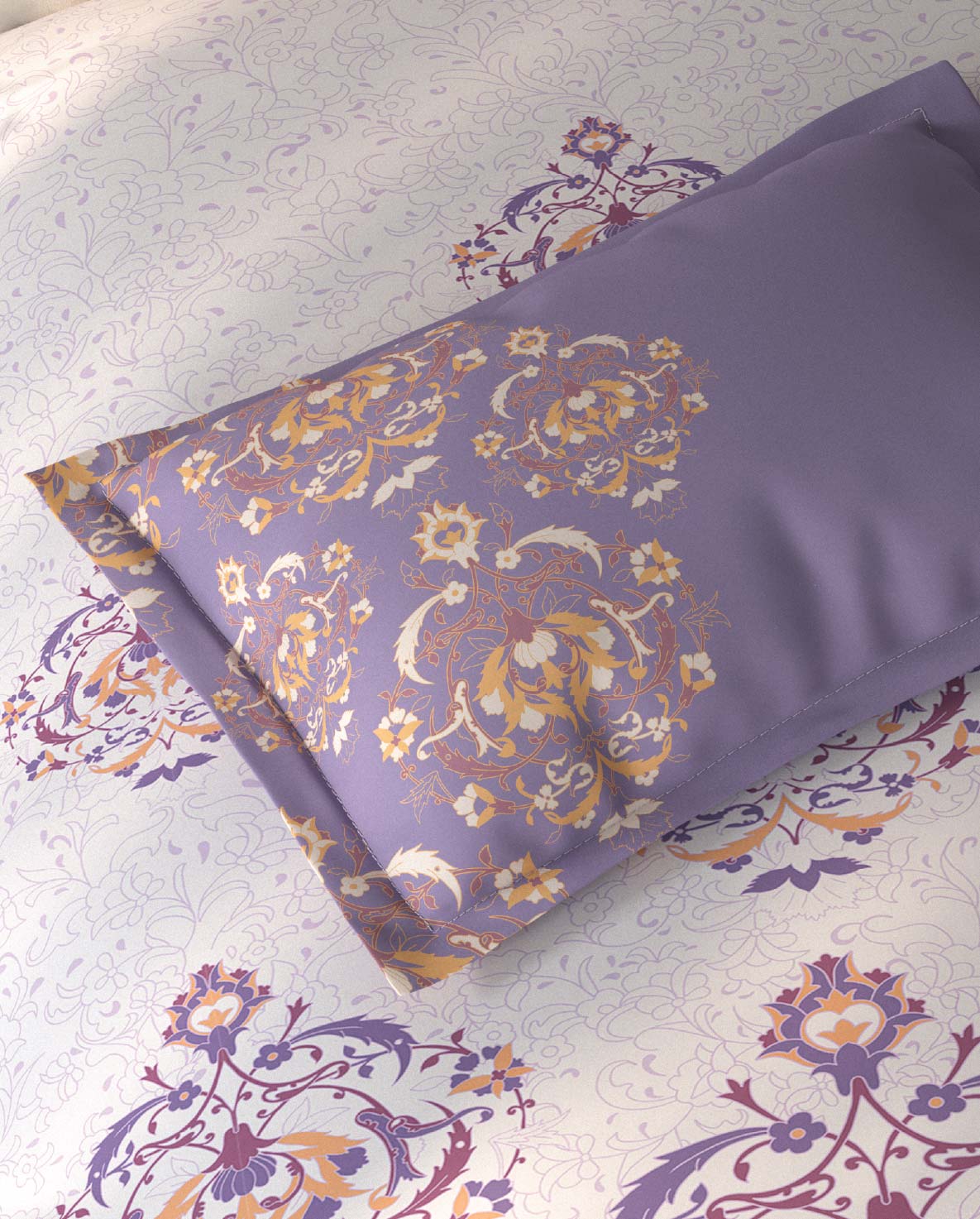 Spaces Fiora Light Violet Ornate 100% Cotton Single Bedsheet with 1 Pillow Covers - 59 x 89 Inches