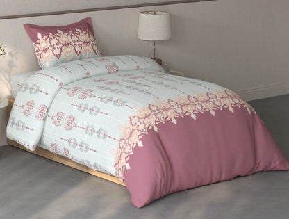 Spaces Fiora Light Grey Ornate 100% Cotton Single Bedsheet with 1 Pillow Covers - 59 x 89 Inches