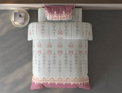 Spaces Fiora Light Grey Ornate 100% Cotton Single Bedsheet with 1 Pillow Covers - 59 x 89 Inches