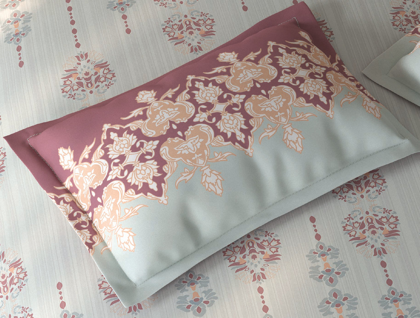 Spaces Fiora Light Grey Ornate 100% Cotton Single Bedsheet with 1 Pillow Covers - 59 x 89 Inches
